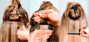 extensiones pegadas a mechones de pelo