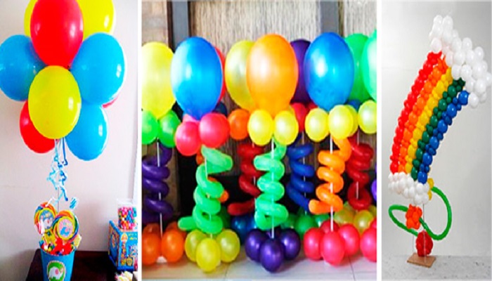como decorar con globos con los colores del arcoiris