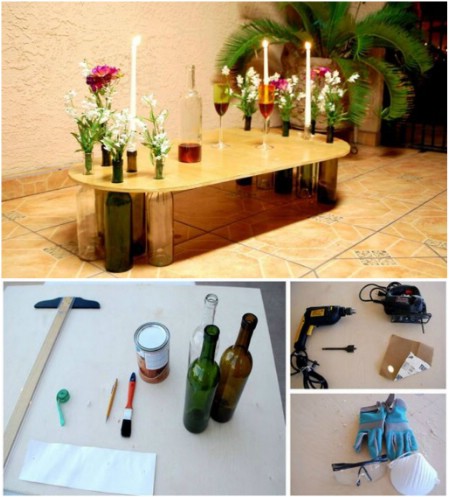decorar mesas con botellas de vino